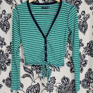 Abercrombie & Fitch Green Striped Tie Cardigan Medium